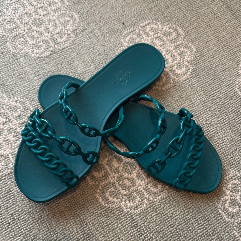 Hermes Teal Chain Strap Sandals